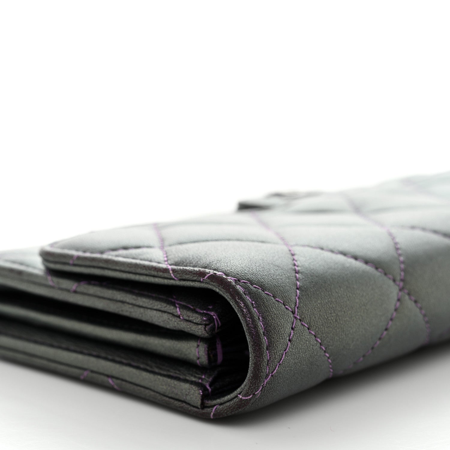 Chanel Iridescent Lambskin Quilted Large Gusset Flap Wallet Purple 12 of 16