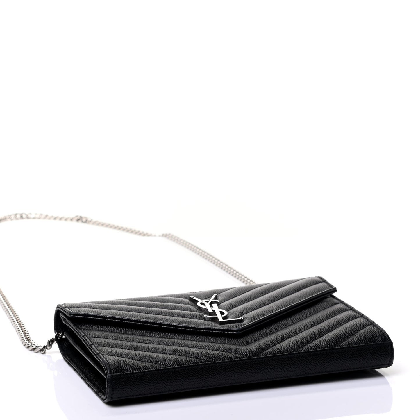 Grain De Poudre Matelasse Chevron Monogram Chain Wallet Black