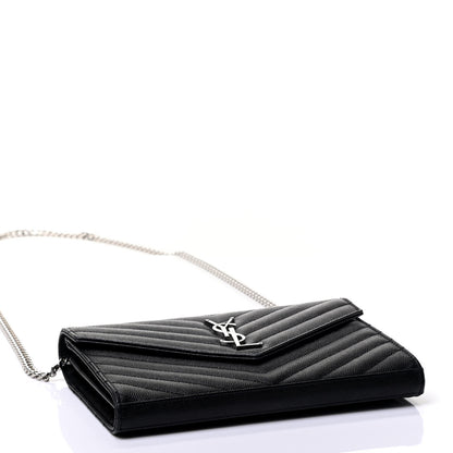 Saint Laurent Grain De Poudre Matelasse Chevron Monogram Chain Wallet Black 3 of 4