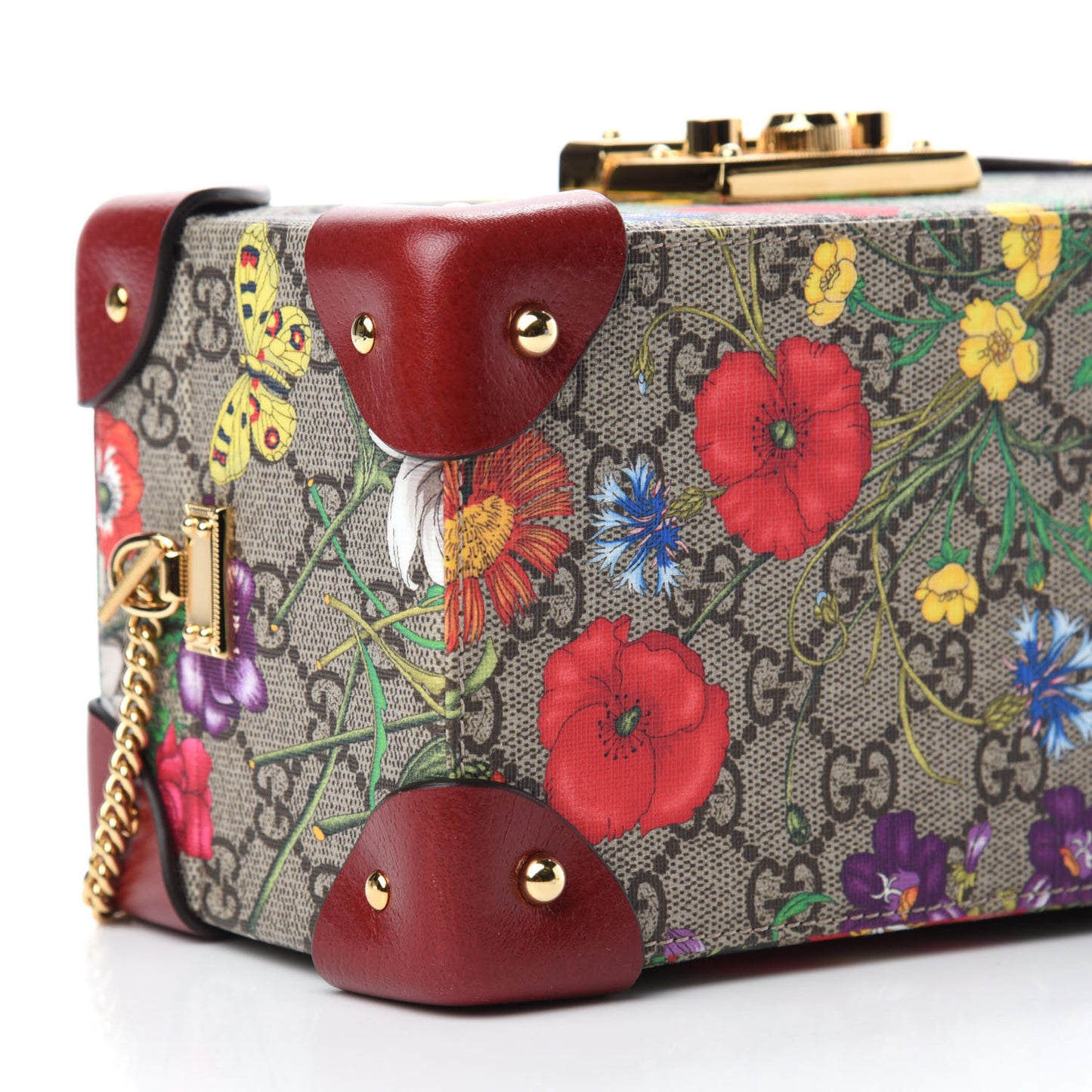 GG Supreme Monogram Flora Padlock Jewelry Case Red