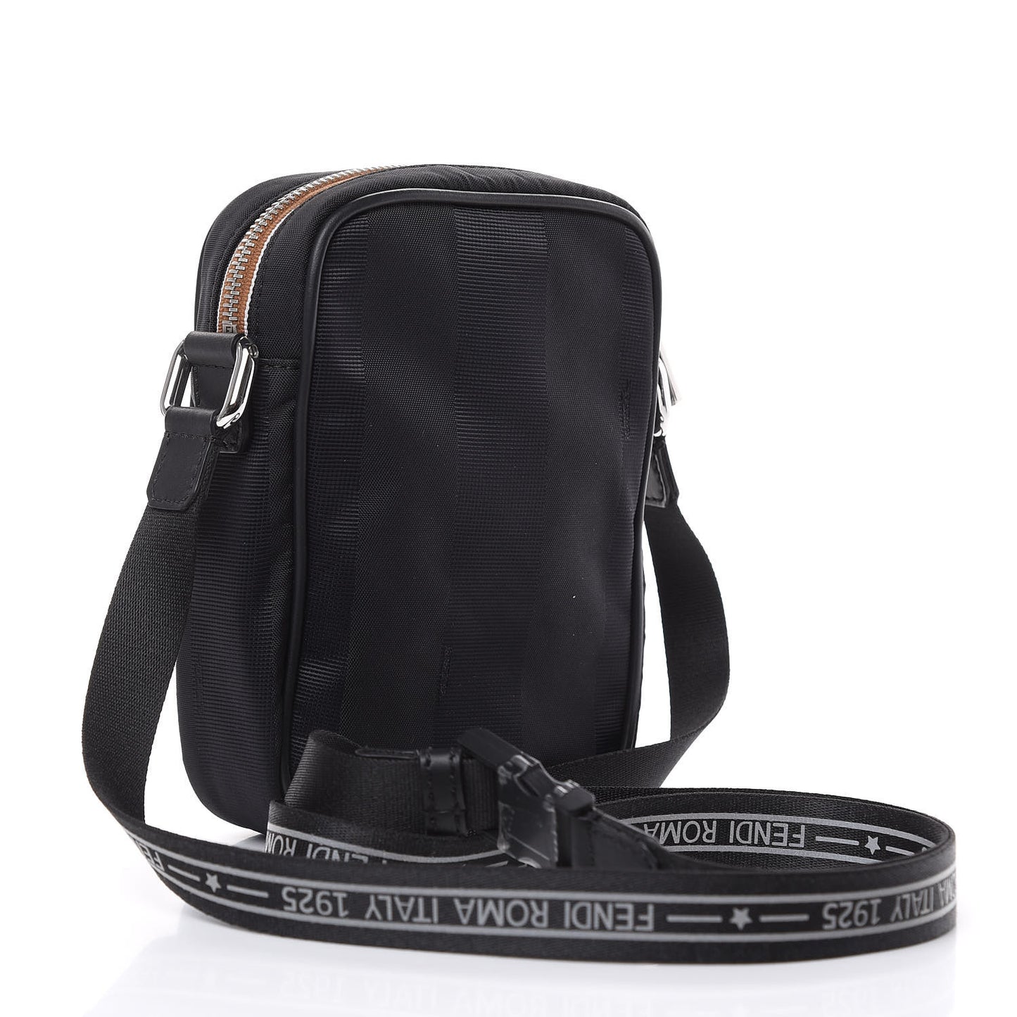 Nylon Vitello Century Pequin Logo Plate Small Crossbody Messenger Black