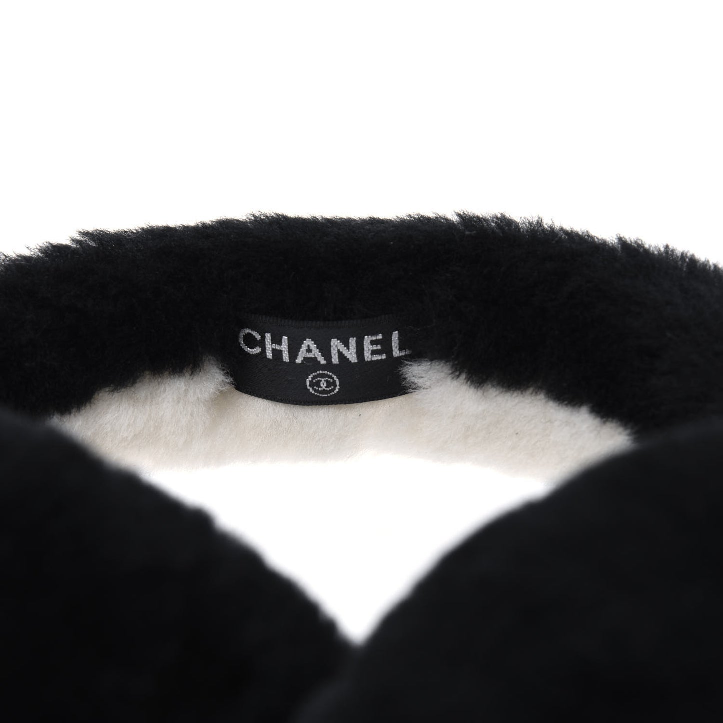 Shearling CC Bi-Color Ear Muffs White Black