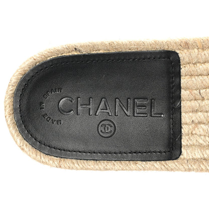 Chanel Patent Calfskin Crystal CC Espadrille Slip On Sandals 40 Black 7 of 9