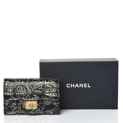 Chanel Calfskin Crocodile Embossed Graffiti 2.55 Cocodile Reissue Flap Card Holder Black Gold 9 of 9