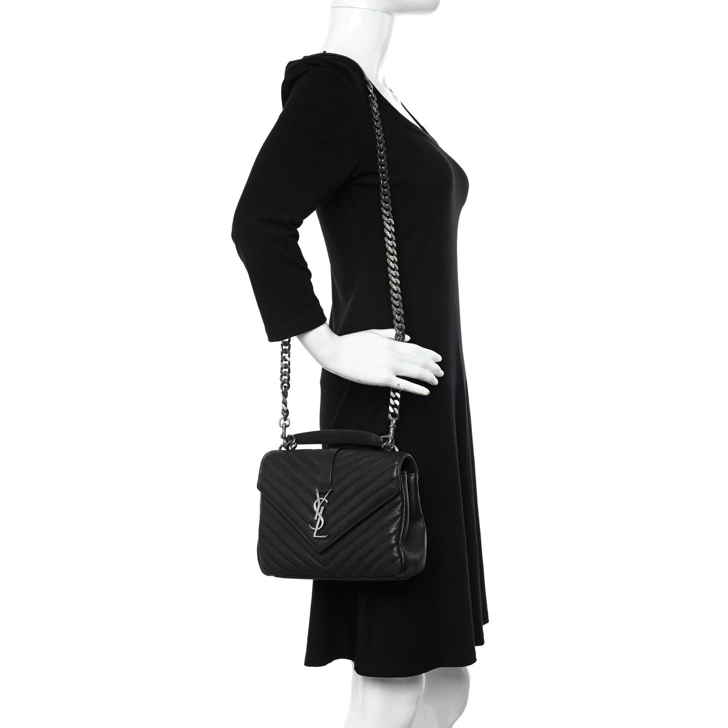 Saint Laurent Sheepskin Matelasse Chevron Monogram Medium College Bag Black 2 of 13