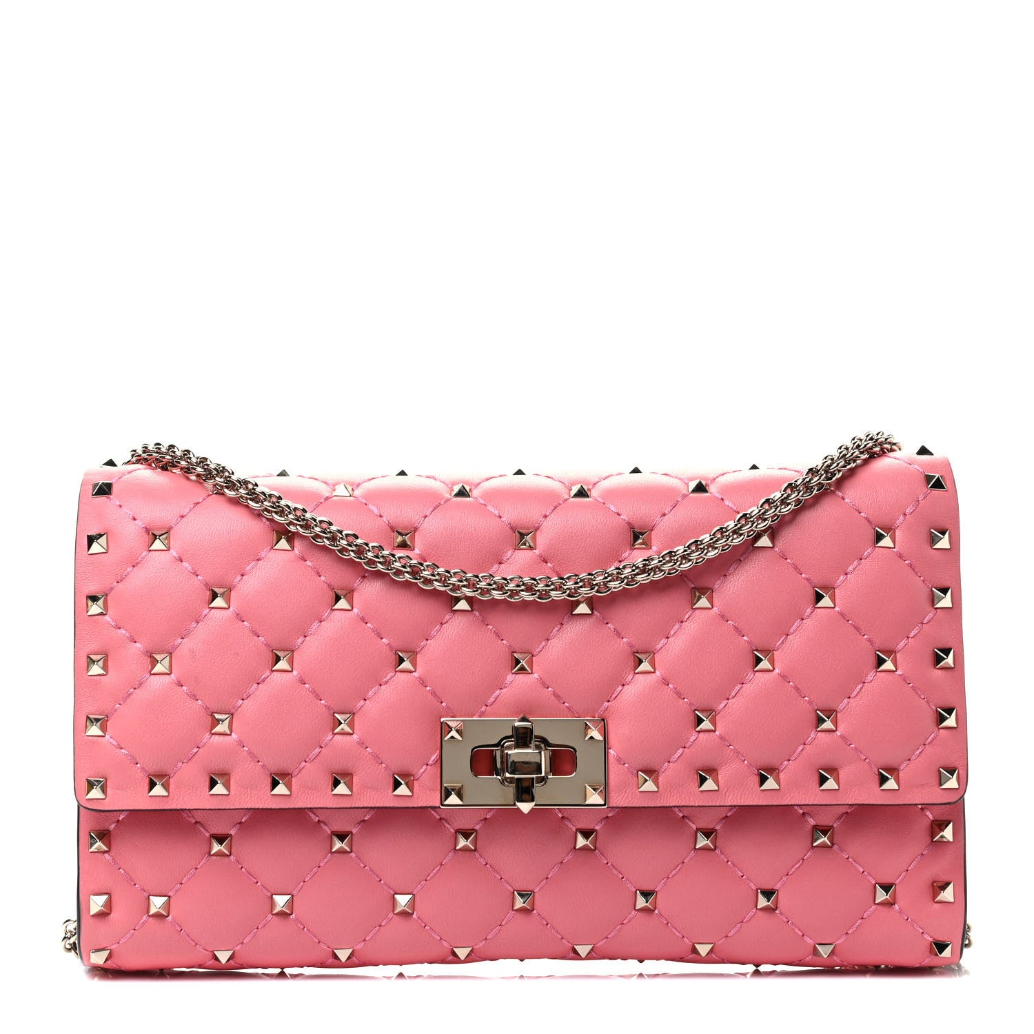Valentino Garavani Nappa Rockstud Spike Wallet On Chain Paradise Rose 1 of 4