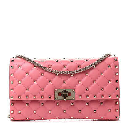 Valentino Garavani Nappa Rockstud Spike Wallet On Chain Paradise Rose 1 of 4