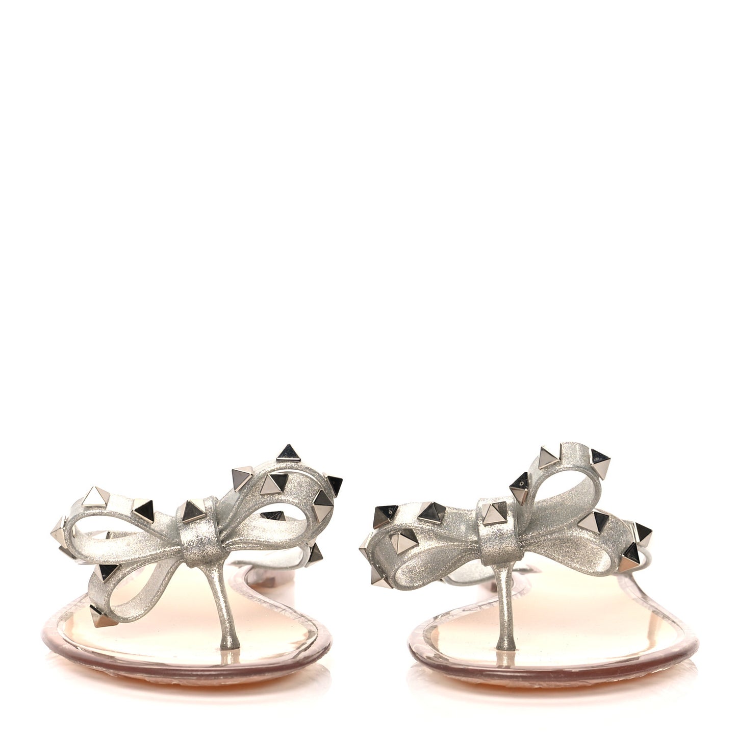 PVC Jelly Glitter Rockstud Bow Thong Sandals 38 Silver