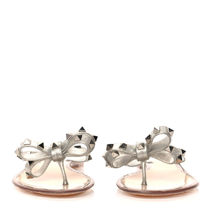 Valentino Garavani PVC Jelly Glitter Rockstud Bow Thong Sandals 38 Silver 2 of 7