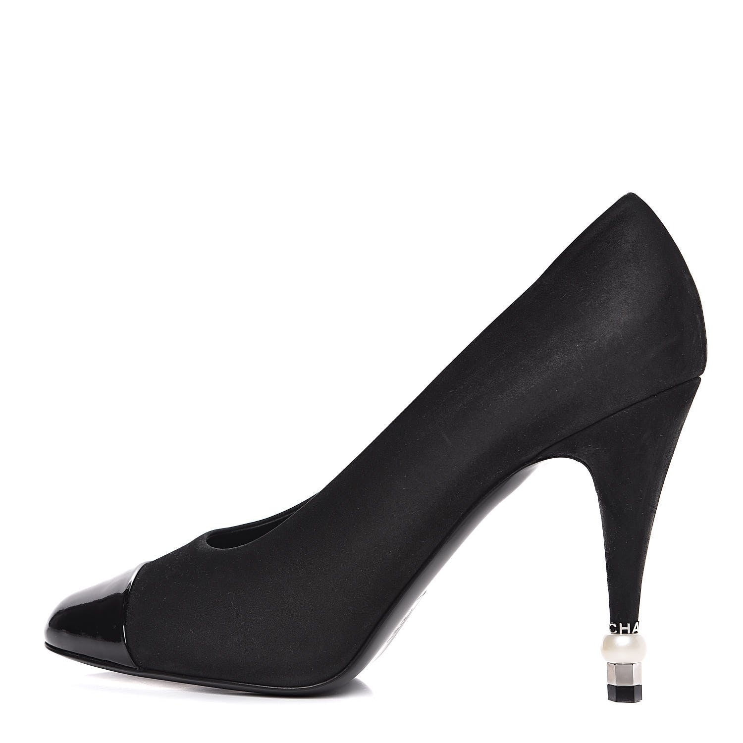 Chanel Patent Suede Calfskin Pearl Cap Toe Pumps 41 Black 1 of 9