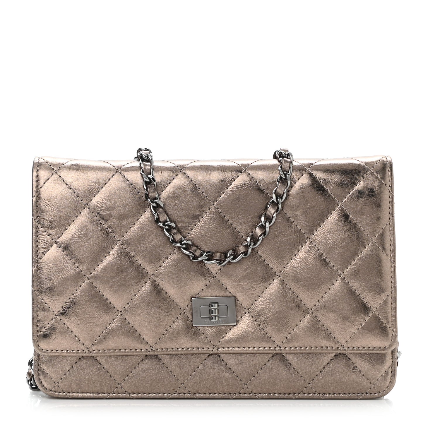 Metallic Aged Calfskin Quilted Reissue Wallet On Chain WOC Bronze
