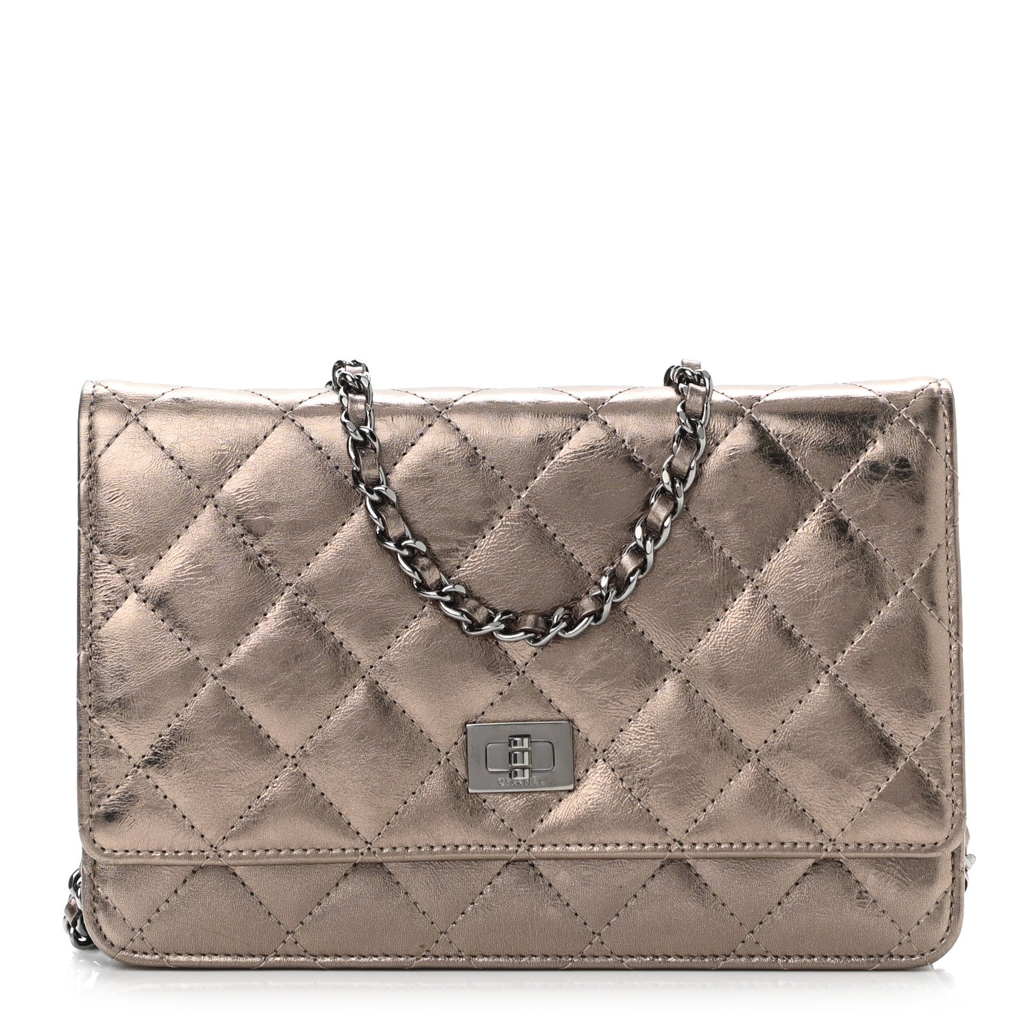Chanel Metallic Aged Calfskin Quilted Reissue Wallet On Chain WOC Bronze 1 of 11