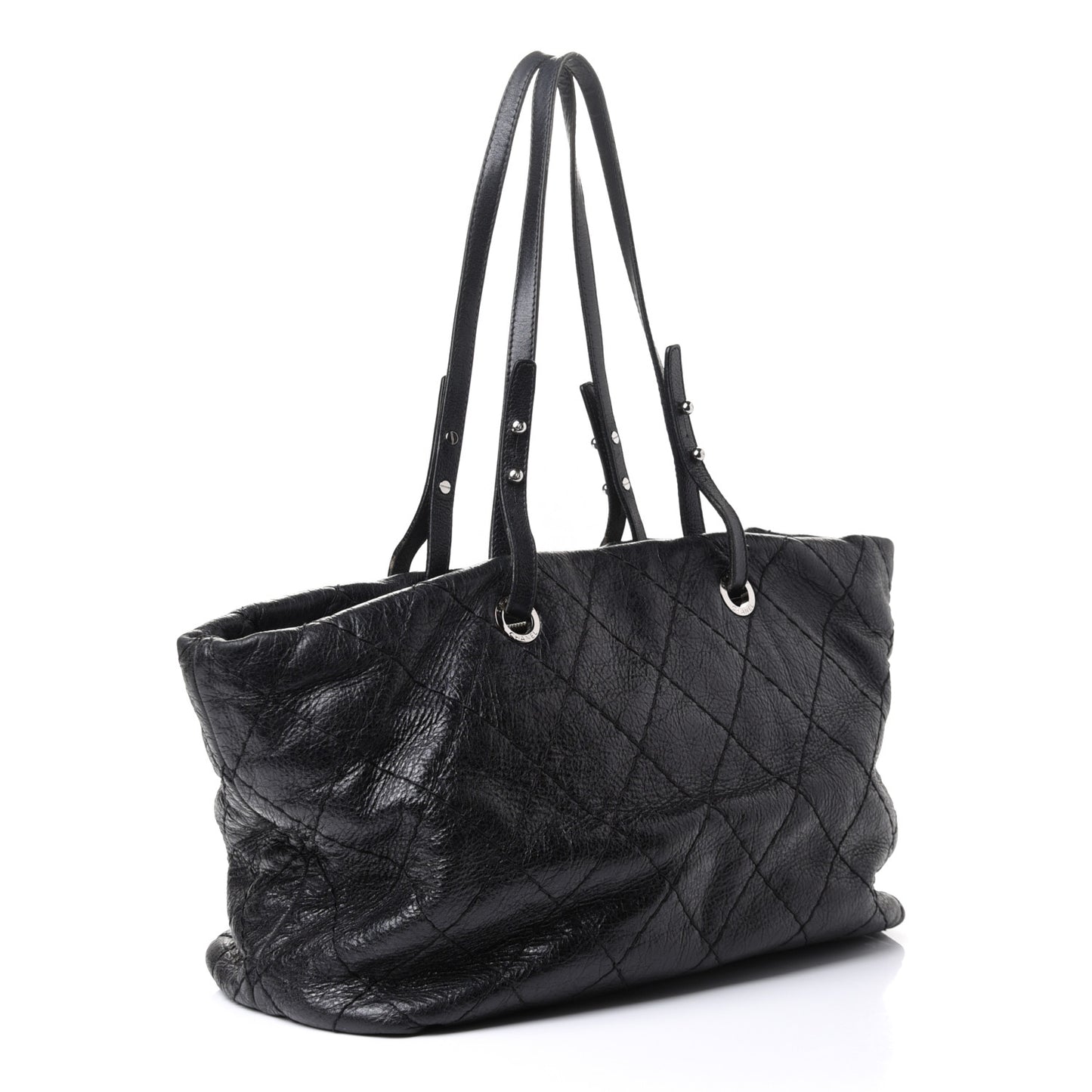 Glazed Calfskin Large On The Road Tote Black