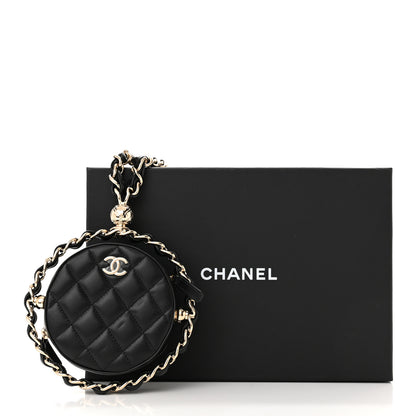Chanel Lambskin Quilted Chain Round Mini Clutch Black 11 of 11