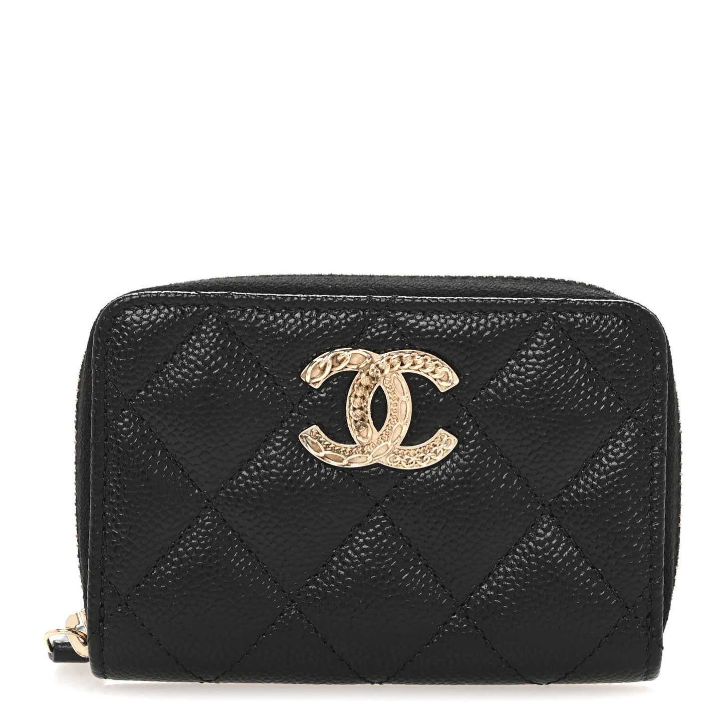 Caviar Quilted Multi Chain CC Zip Coin Purse Black