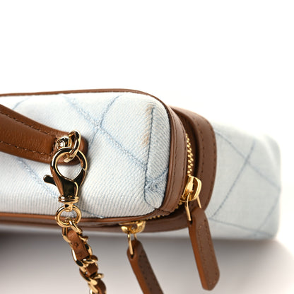Chanel Denim Calfskin Quilted Coco Beach Top Handle Long Vanity Blue Brown 11 of 12
