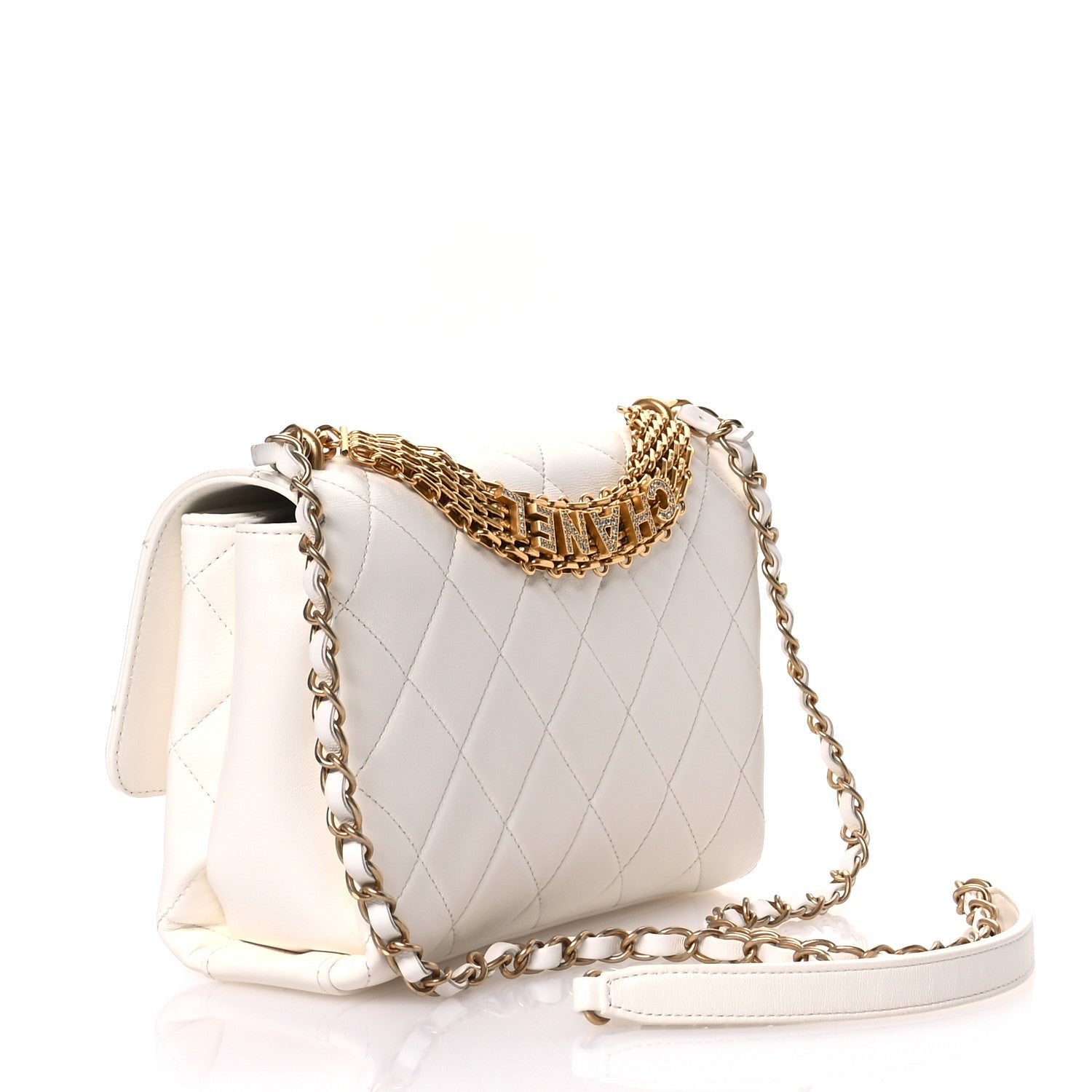 Chanel Lambskin Quilted CC Crystal Logo Chain Flap White 3 of 11