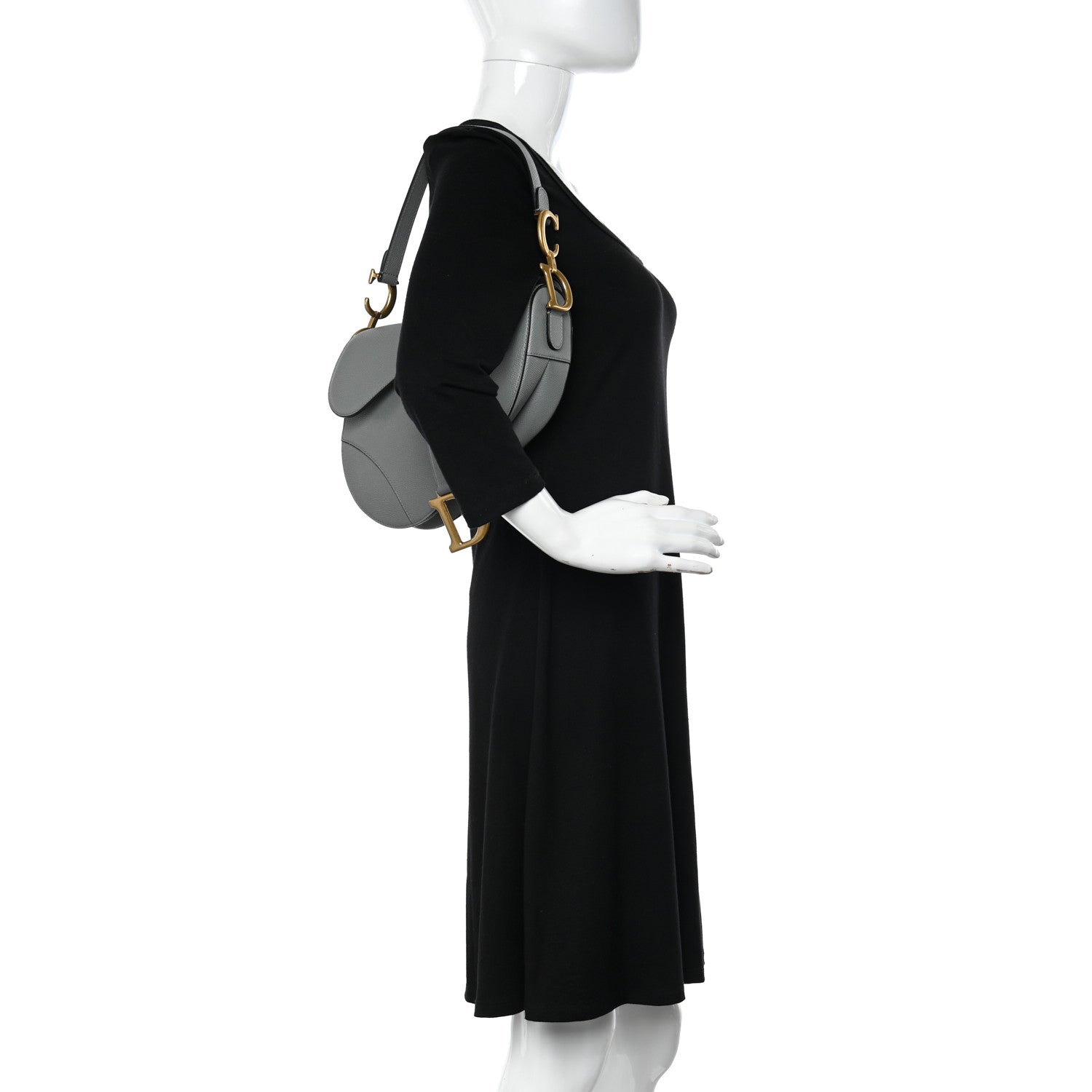 Christian Dior Grained Calfskin Saddle Bag Grey 2 of 10
