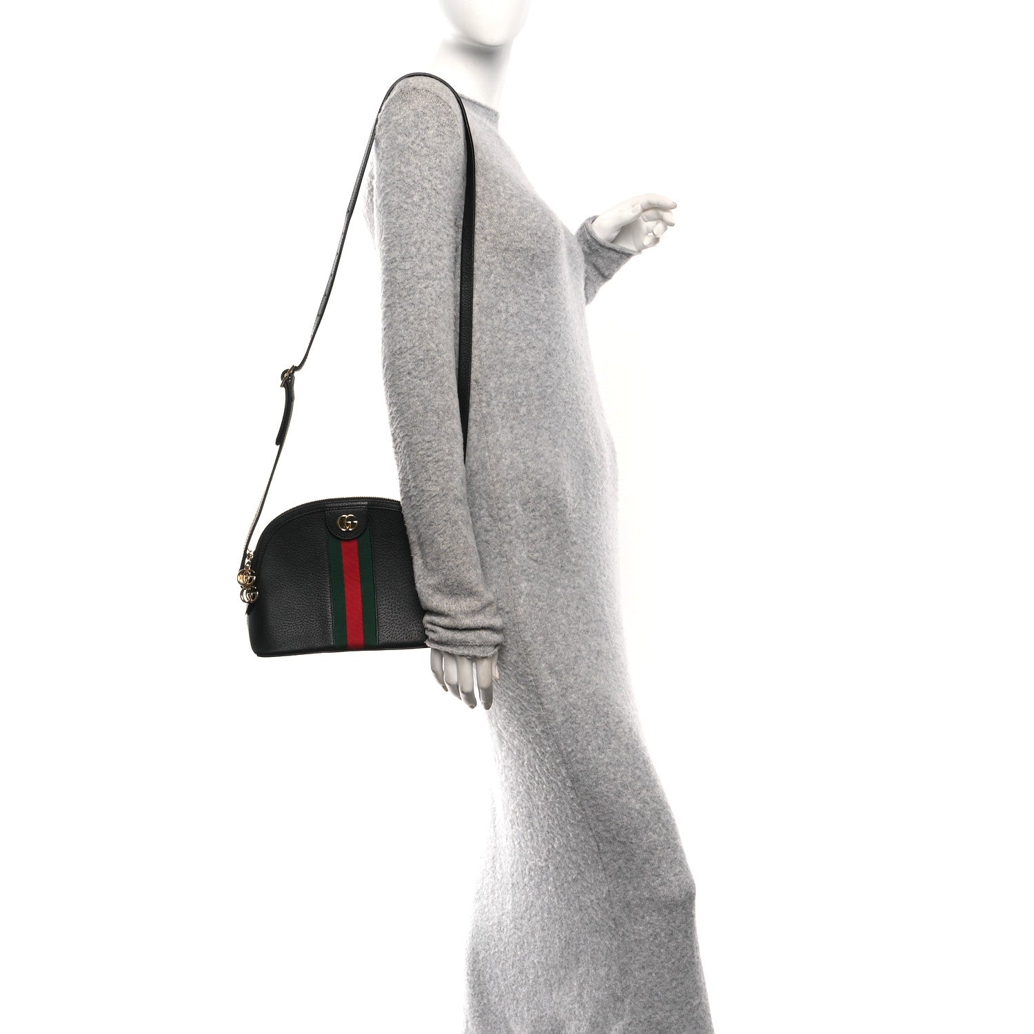 Gucci Calfskin GG Web Small Ophidia Dome Shoulder Bag Black 2 of 10