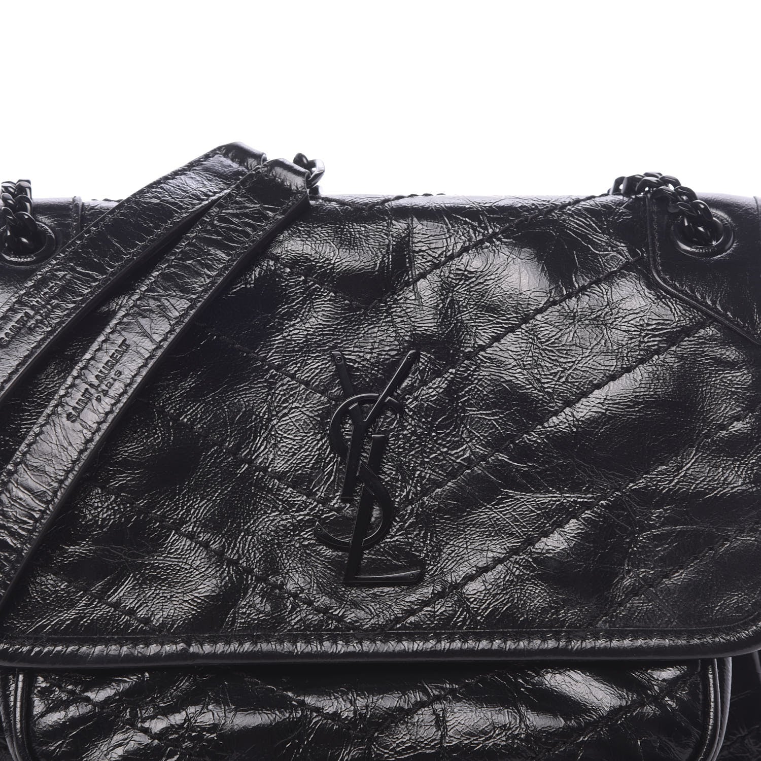 Saint Laurent Crinkled Calfskin Matelasse Monogram Baby Niki Chain Satchel Black 7 of 9