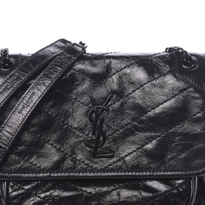 Saint Laurent Crinkled Calfskin Matelasse Monogram Baby Niki Chain Satchel Black 7 of 9