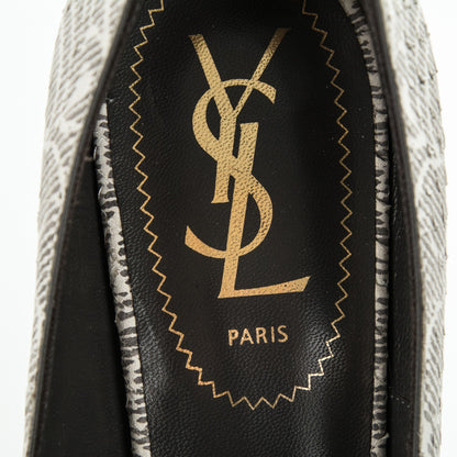 Saint Laurent Snakeskin Embossed Printed Suede Tribtoo 120 Pumps 35.5 Grey White 7 of 7