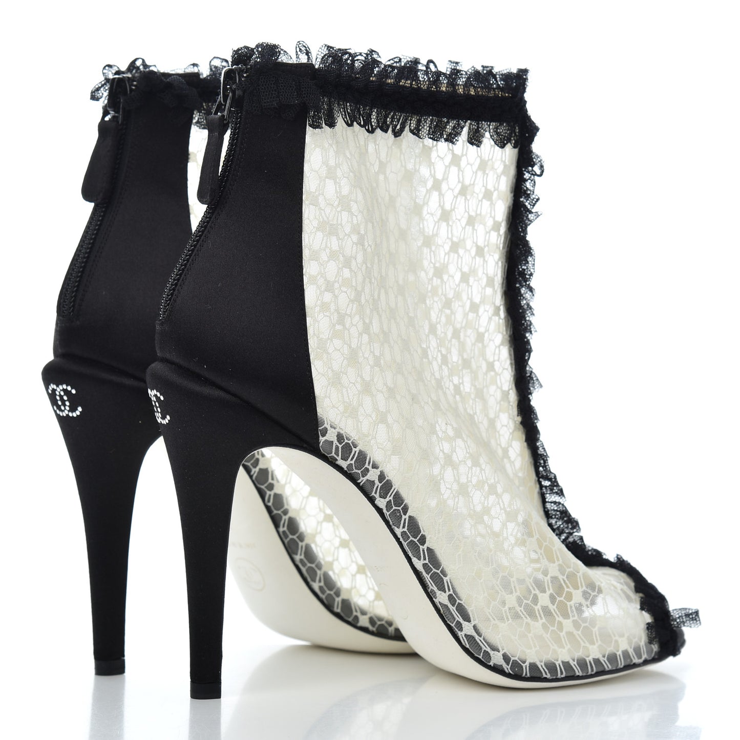 Lace Mesh Booties 38 Ivory Black