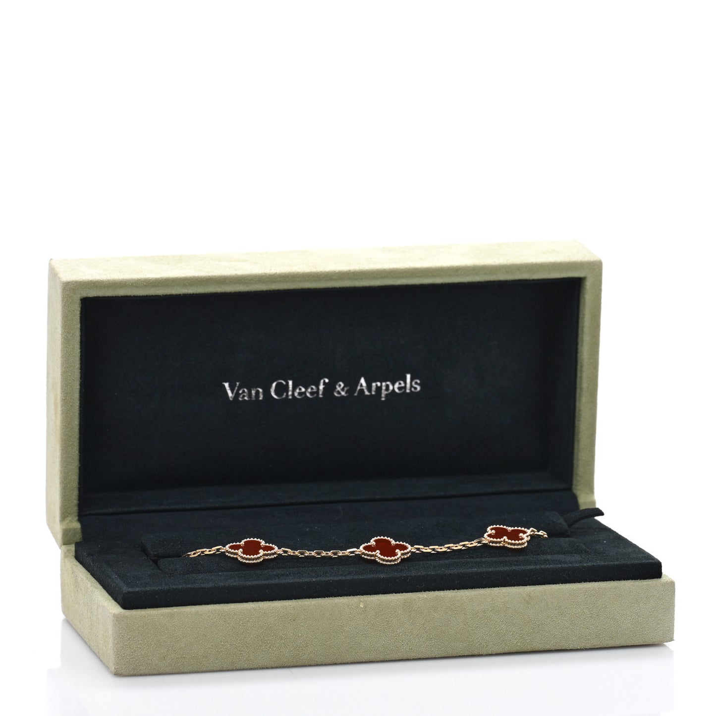 18K Yellow Gold Carnelian 5 Motifs Vintage Alhambra Bracelet