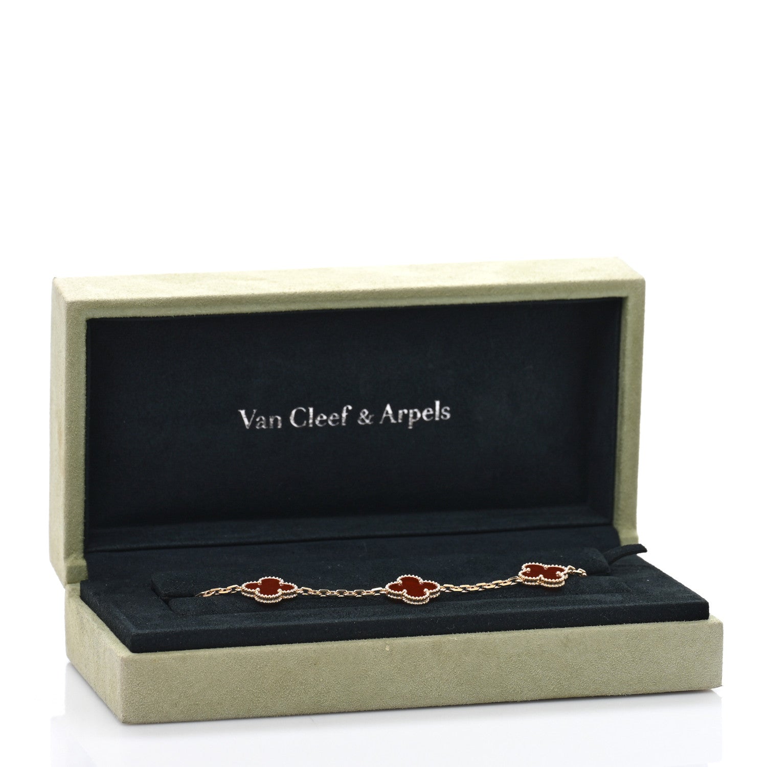 Van Cleef & Arpels 18K Yellow Gold Carnelian 5 Motifs Vintage Alhambra Bracelet 4 of 4