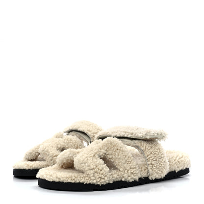Hermes Woolskin Womens Chypre Sandals 40.5 Ecru 2 of 9