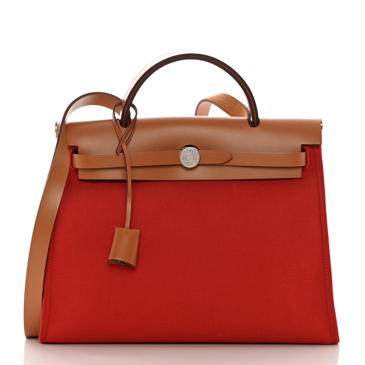 Hermes Vache Hunter Toile Herbag Zip 31 PM Rouge Tomate Natural 3 of 13