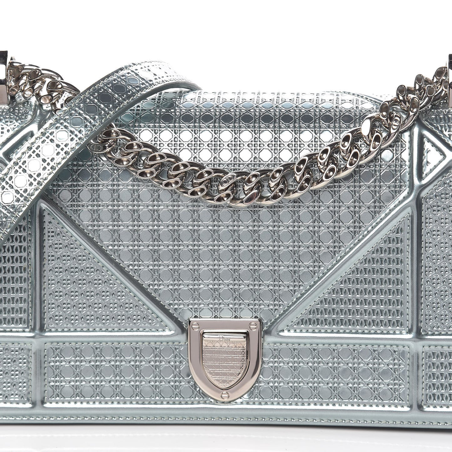 Metallic Patent Micro-Cannage Small Diorama Flap Bag Azur
