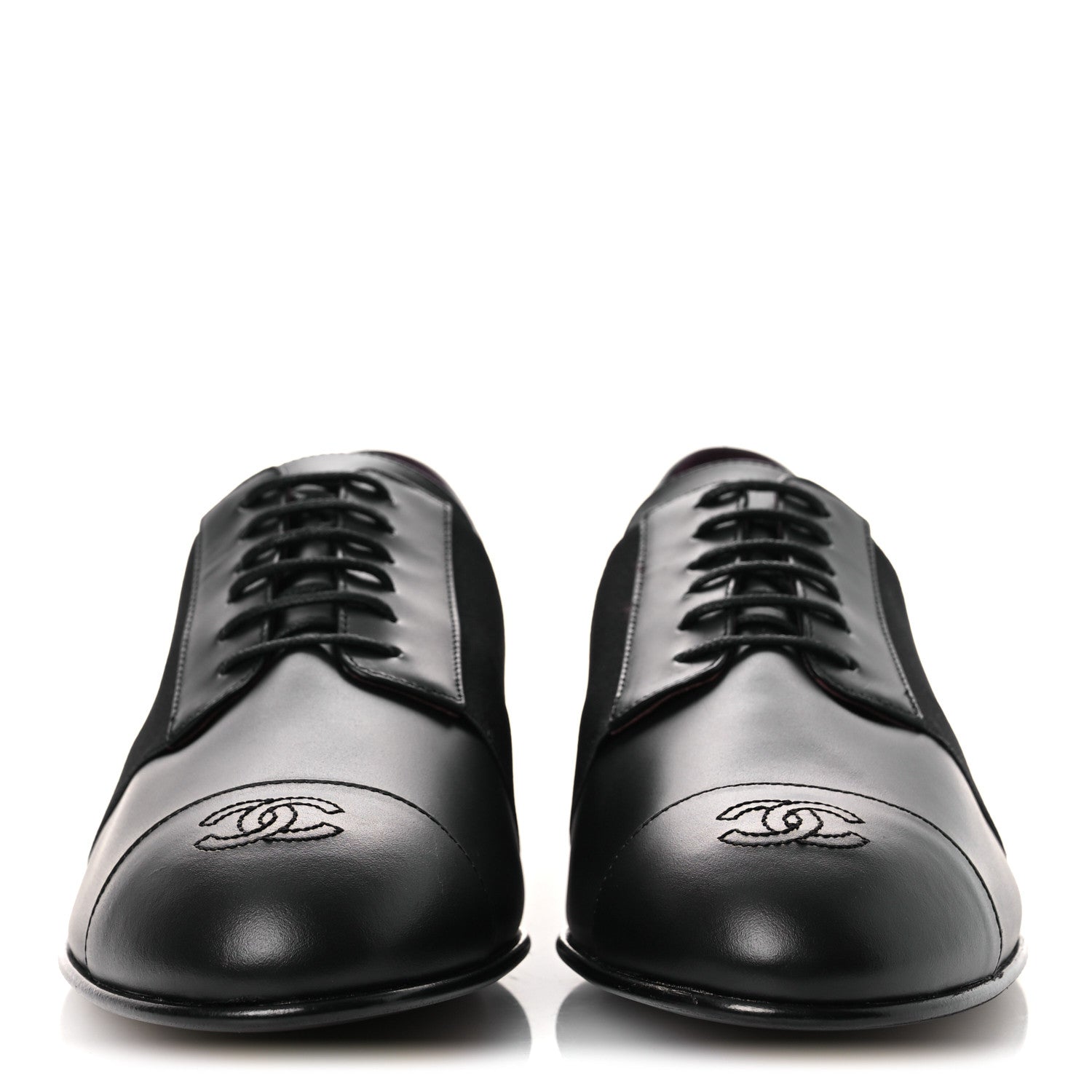 Chanel Calfskin Elastic Lace Up Cap Toe CC Loafers 42 Black 3 of 11