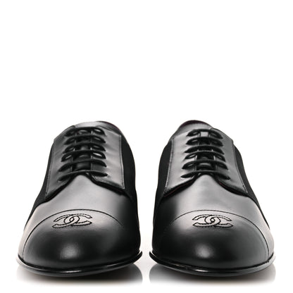 Chanel Calfskin Elastic Lace Up Cap Toe CC Loafers 42 Black 3 of 11