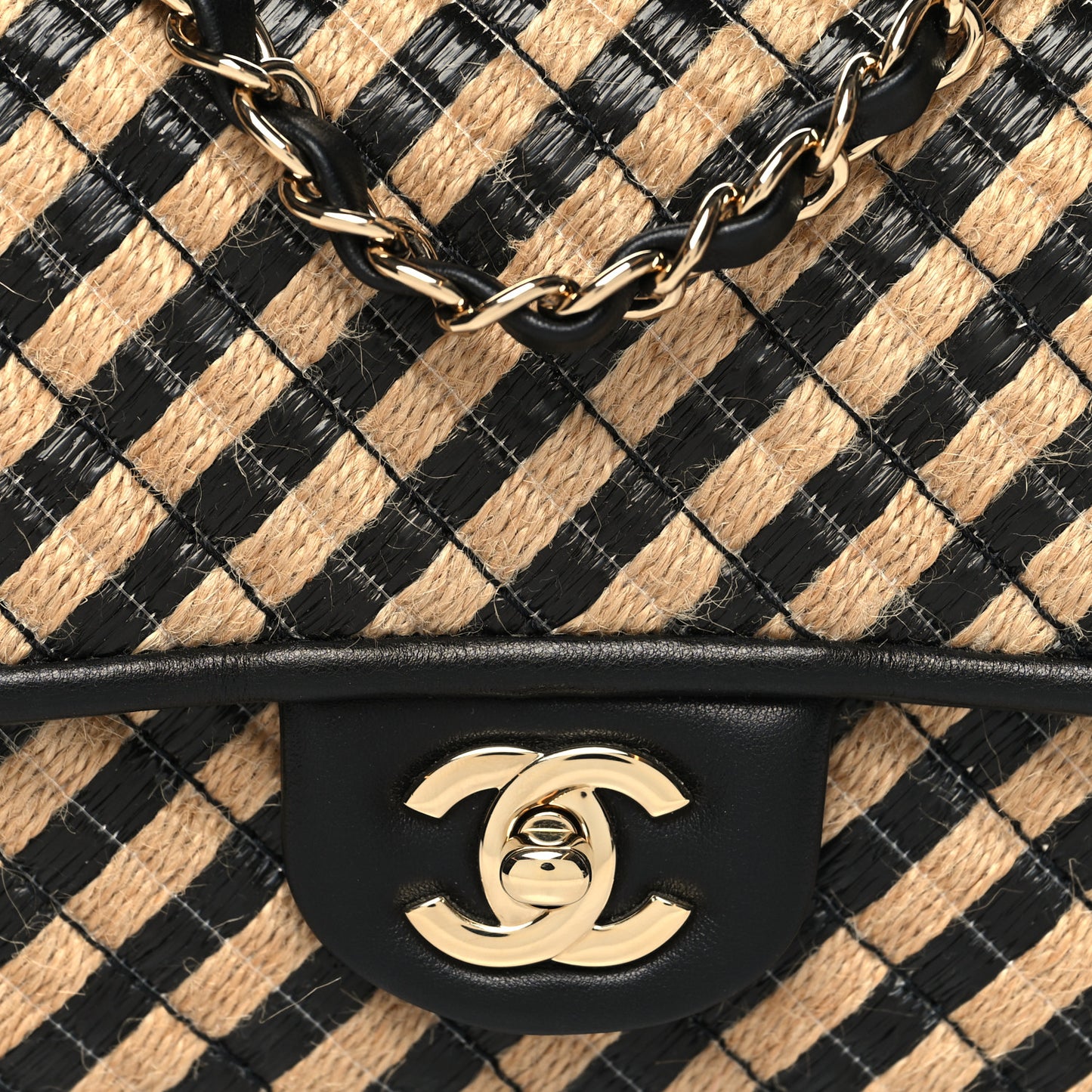 Raffia Jute Striped Small Urban Jungle Single Flap Black Beige