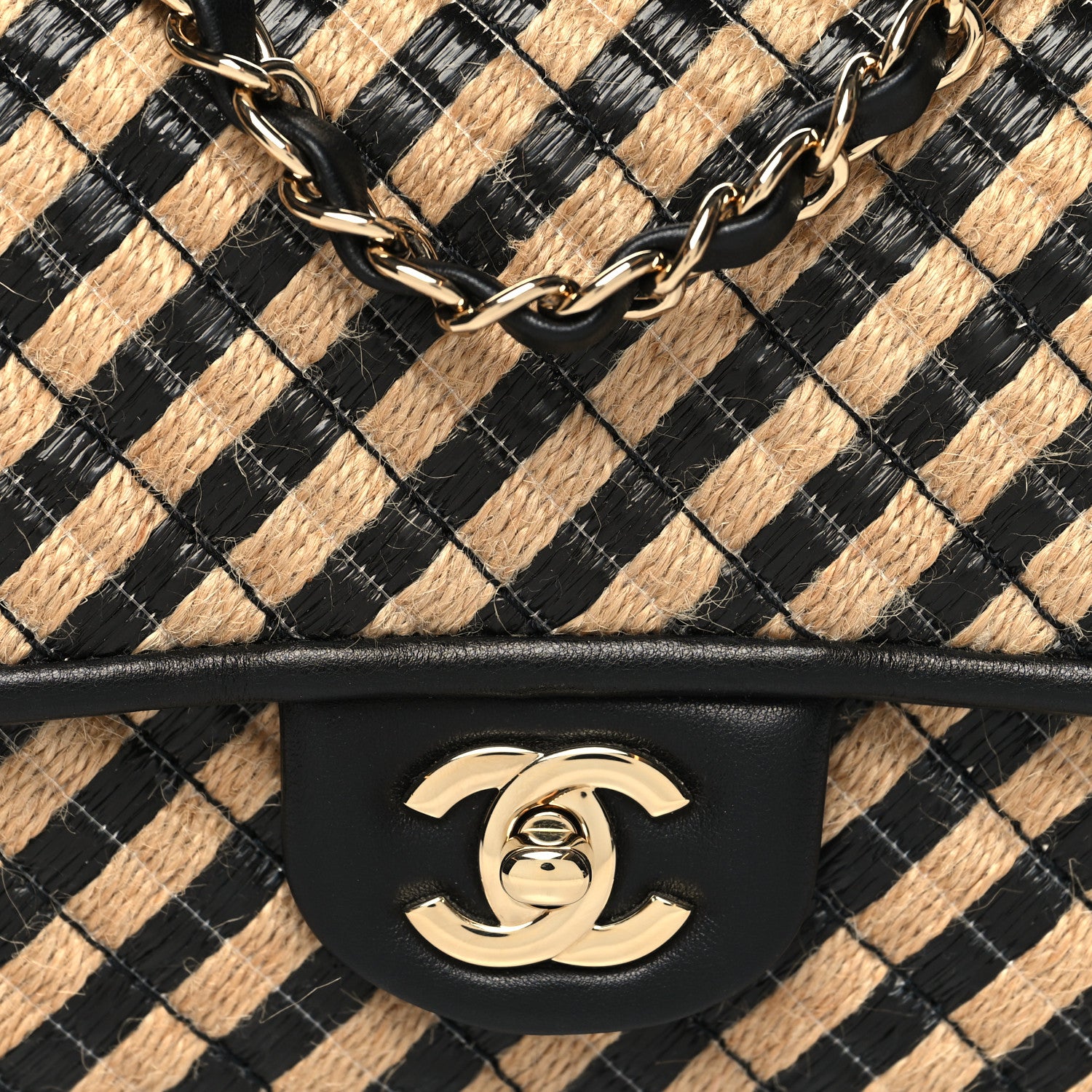 Chanel Raffia Jute Striped Small Urban Jungle Single Flap Black Beige 8 of 12
