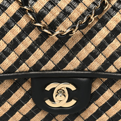 Chanel Raffia Jute Striped Small Urban Jungle Single Flap Black Beige 8 of 12