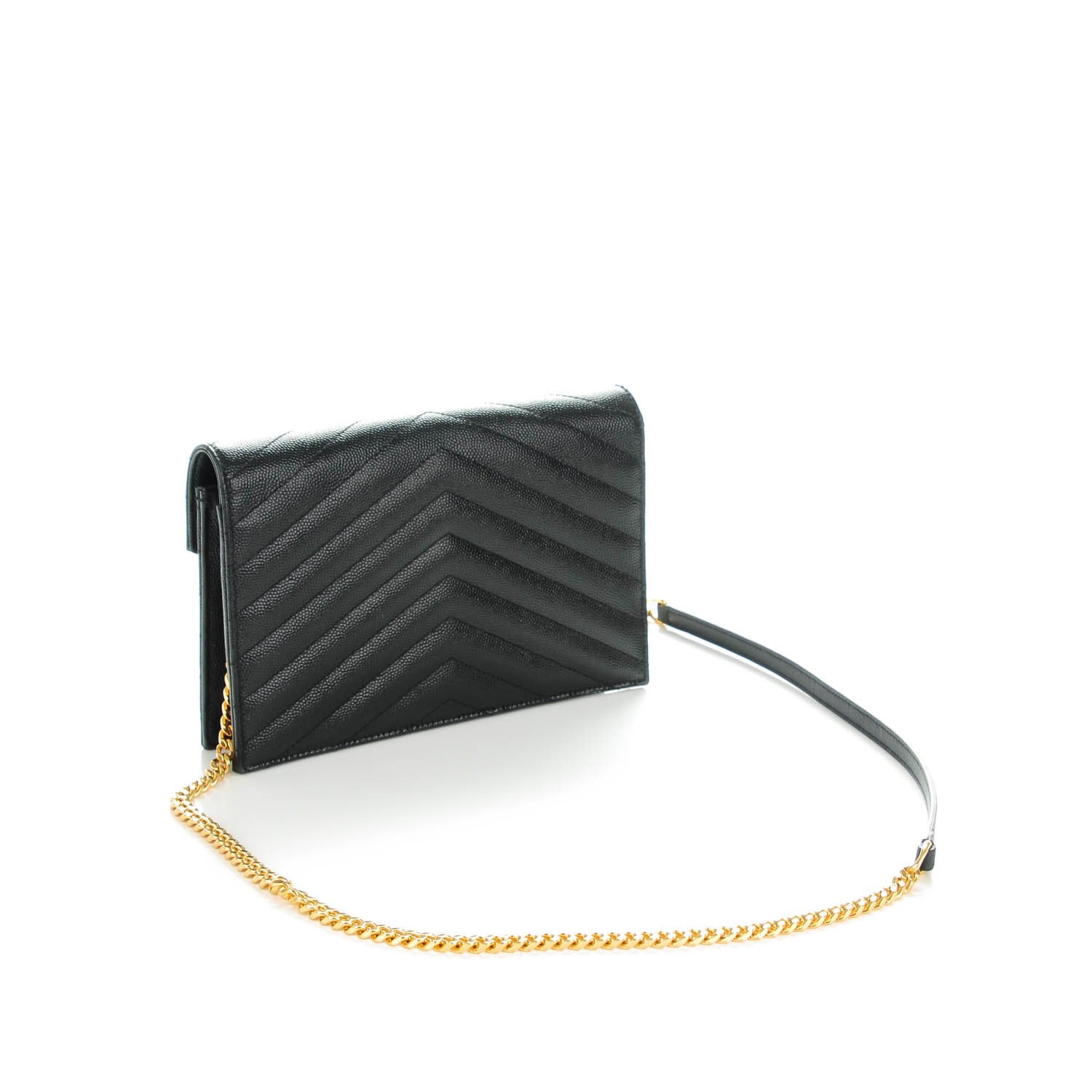 Saint Laurent Grain De Poudre Matelasse Chevron Monogram Chain Wallet Black 3 of 7