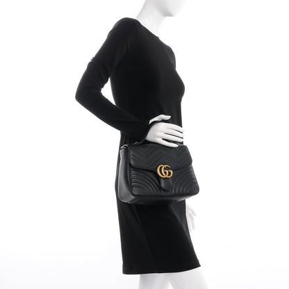 Gucci Calfskin Matelasse Small GG Marmont Top Handle Shoulder Bag Black 3 of 8