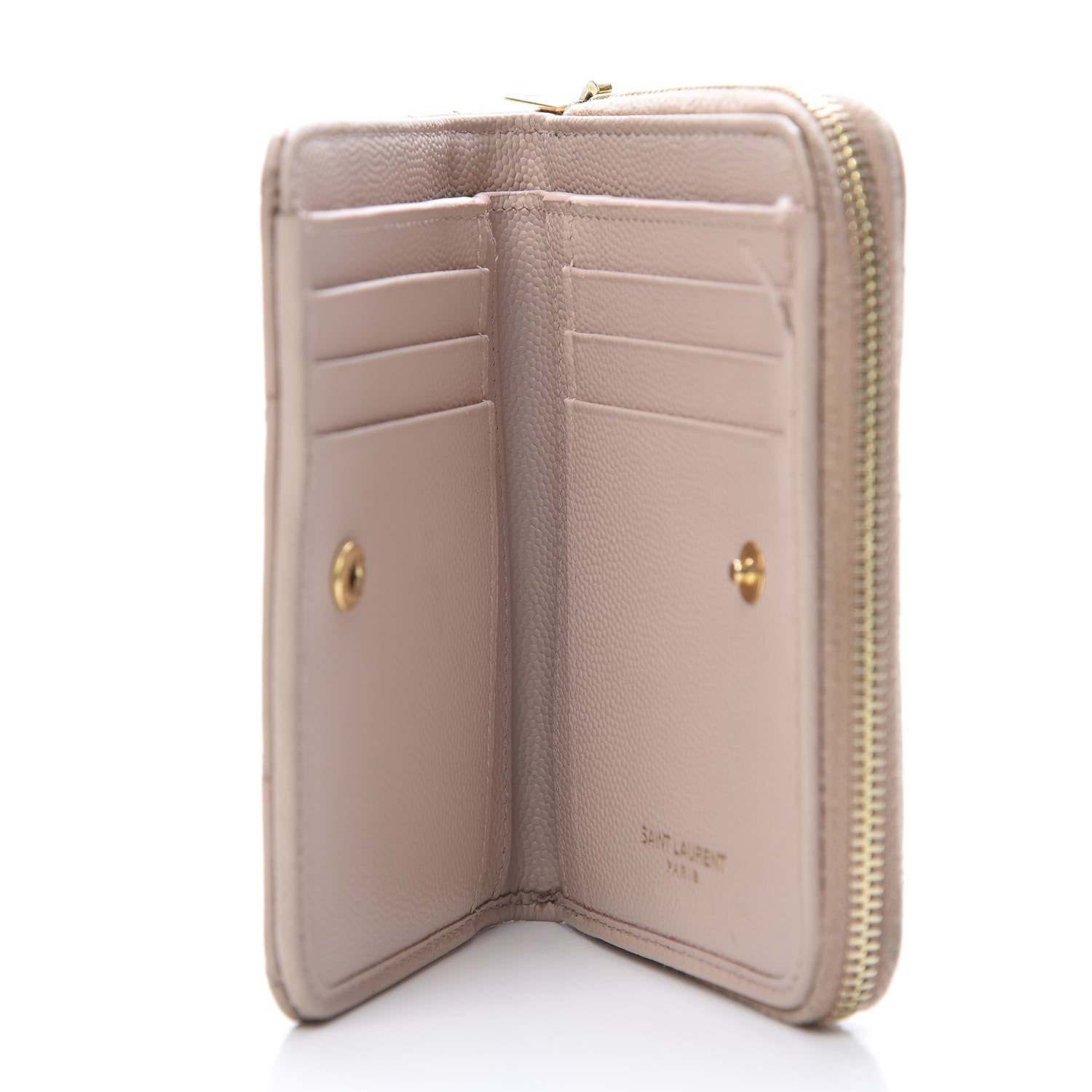 Saint Laurent Grain De Poudre Matelasse Chevron Monogram Compact Zip Around Wallet Pink 5 of 11
