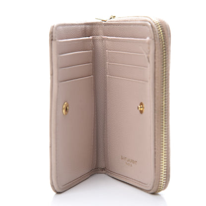 Saint Laurent Grain De Poudre Matelasse Chevron Monogram Compact Zip Around Wallet Pink 5 of 11