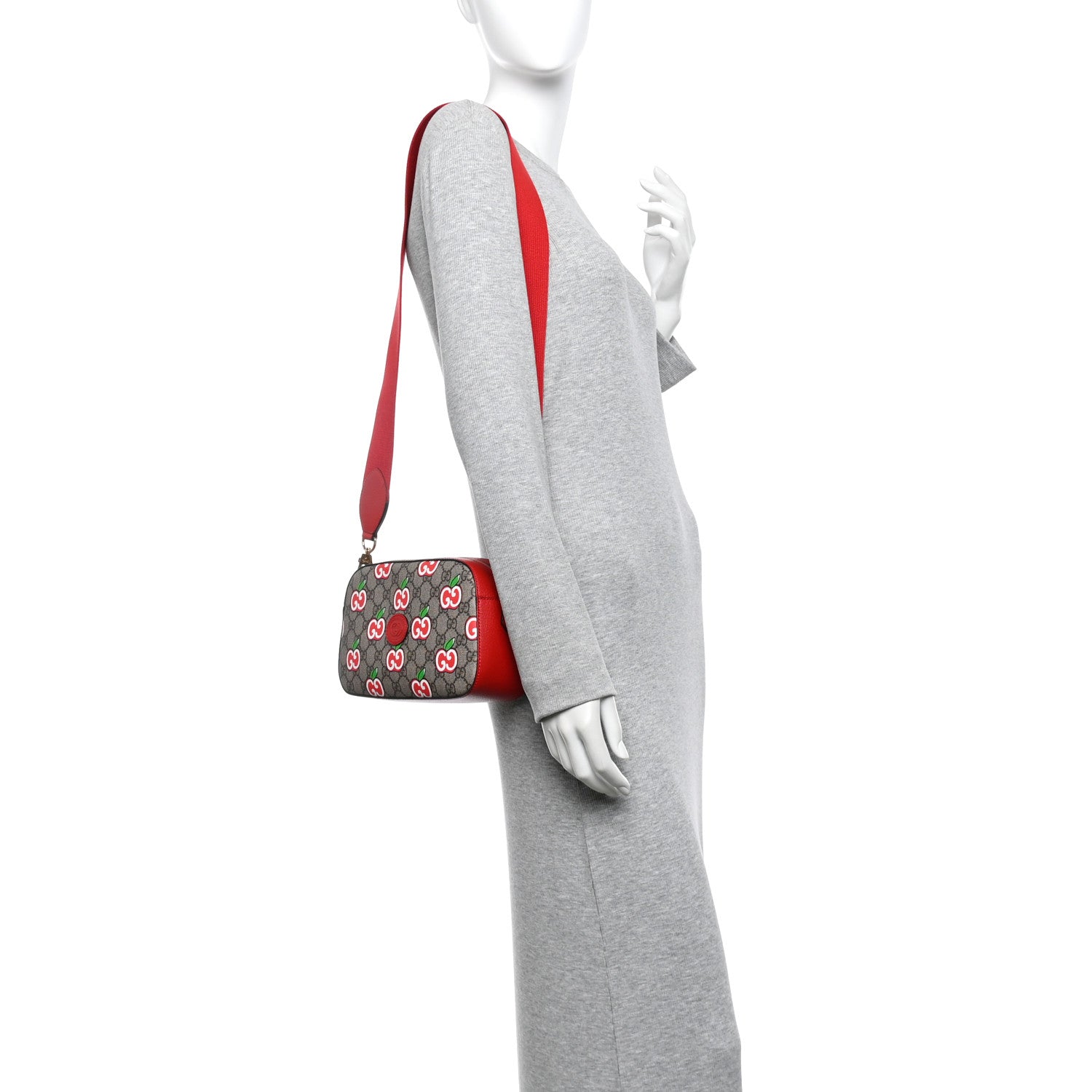 Gucci GG Supreme Monogram Apple Small Retro Interlocking G Shoulder Bag Beige Multicolor Lobster Red 2 of 12