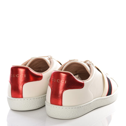 Gucci Calfskin Stripe Womens New Ace Sneakers 36.5 New Mystic White Ecru Red Flame 5 of 12