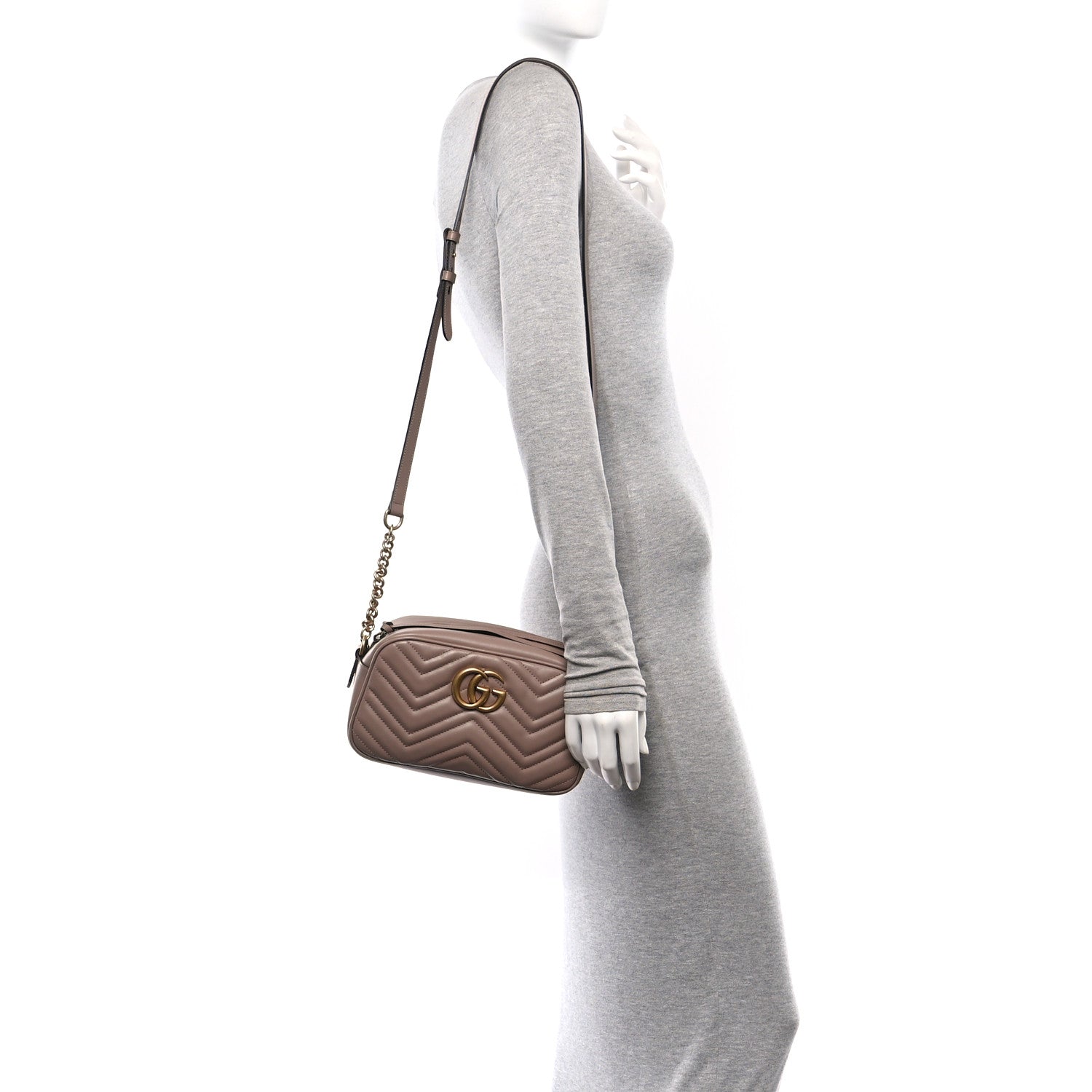 Gucci Calfskin Matelasse Small GG Marmont Chain Shoulder Bag Porcelain Rose 2 of 11