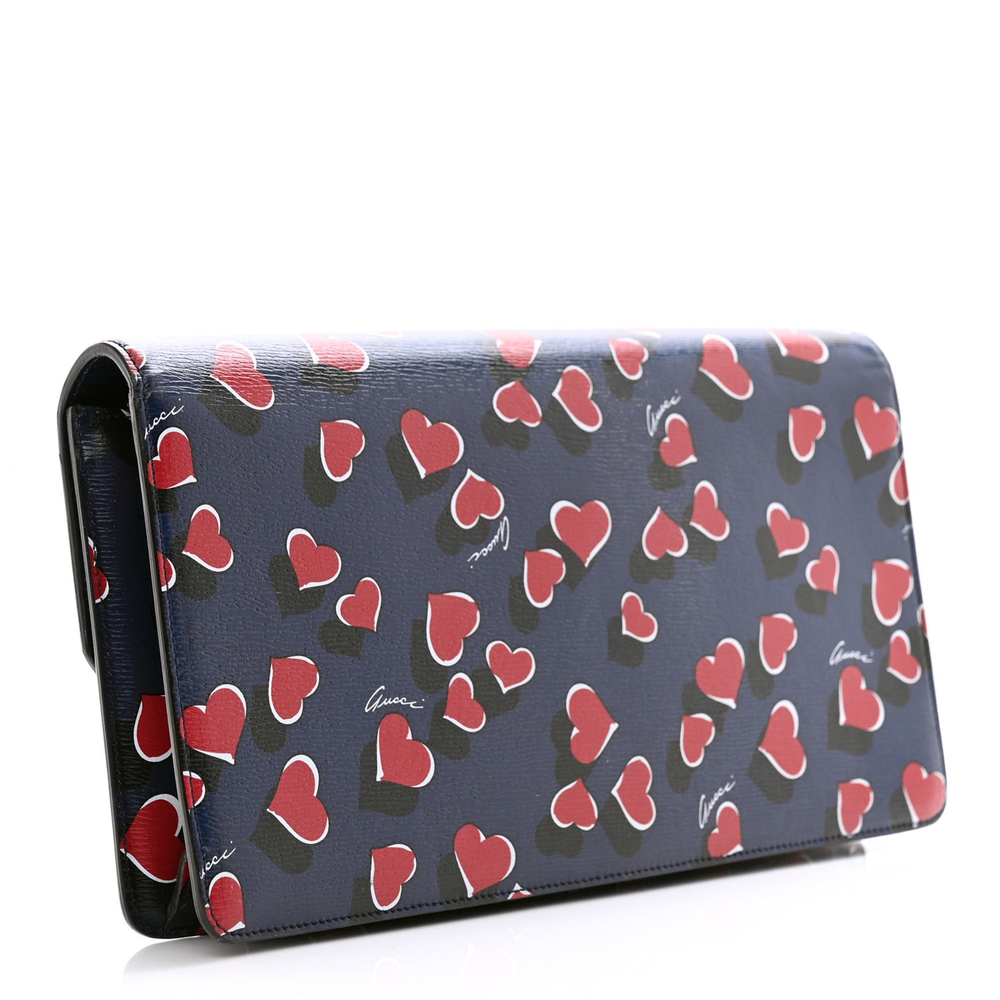 Textured Calfskin Heartbeat Print Clutch Blue