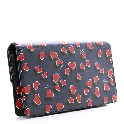 Gucci Textured Calfskin Heartbeat Print Clutch Blue 3 of 7