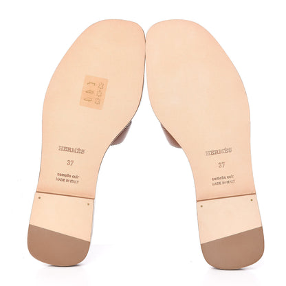 Hermes Box Calfskin Oran Sandals 37 Gold 5 of 8