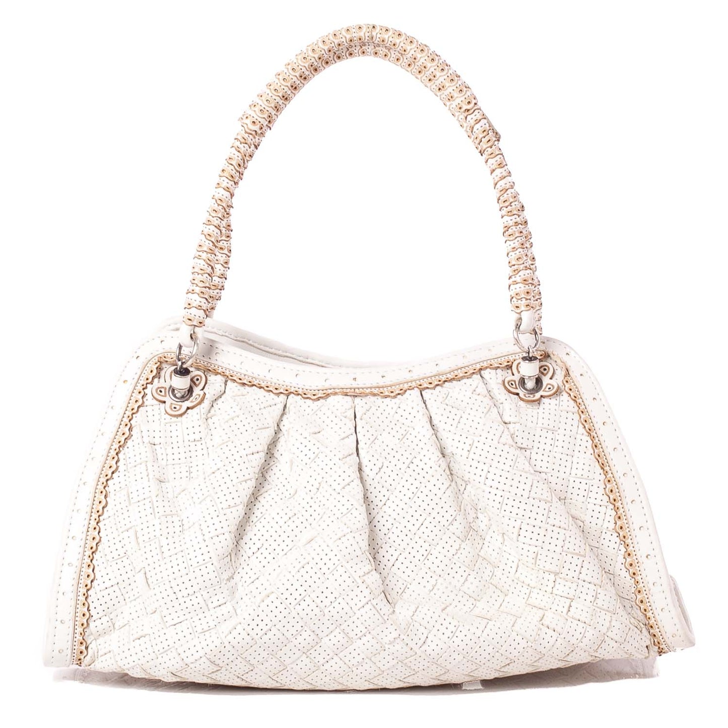 Woven Perforated Shoulder Bag Bianco