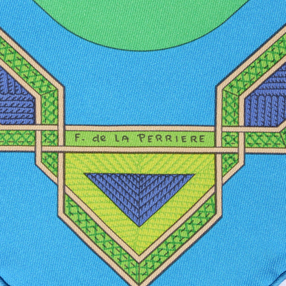 Hermes Silk Cuirs Du Desert Scarf 90 Cobalt Vert Lavande 4 of 5