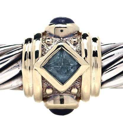 David Yurman Sterling Silver 14K Yellow Gold Blue Topaz Lapis Lazuli 5mm Cable Renaissance Station Bracelet 5 of 5
